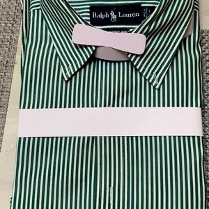 Ralph Lauren Polo Large. Long sleeve button down dress shirt Green&White stripes